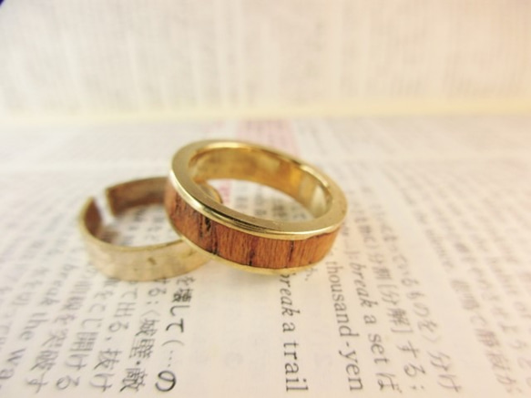 木和黃銅戒指zelkova鑲嵌戒指 第2張的照片