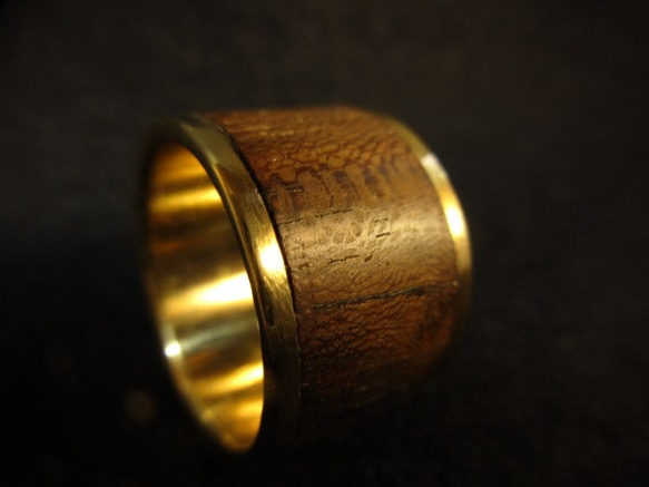 木黃銅戒指連體柿子鑲嵌戒指大號 第4張的照片