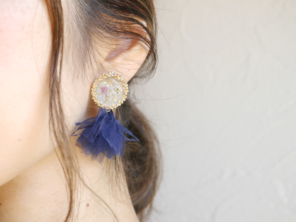 ボタニカル×シフォンタッセル① ピアス（スタッド・一粒） Une fleur 