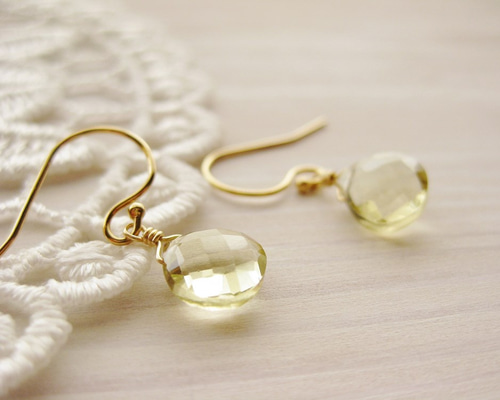 14kgf＊レモンクォーツの一粒ピアス ピアス（フック・チェーン