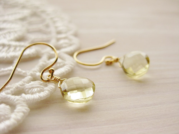 14kgf＊レモンクォーツの一粒ピアス ピアス（フック・チェーン