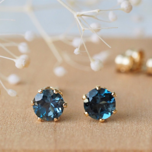 14kgf＊ロンドンブルートパーズのファセットピアス(4mm) ピアス