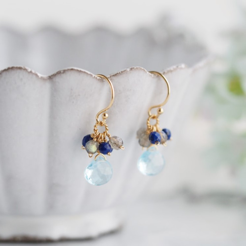 No.2293☆14KGF天然石ブルートパーズのピアス