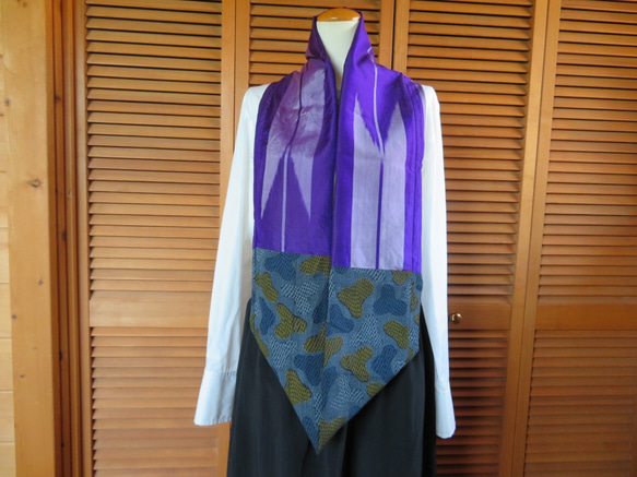 紫系　２種類をパッチしたスヌード　着物リメイク 4枚目の画像