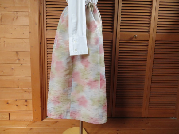 淡雪の様な模様のギャザースカート　着物リメイク　 7枚目の画像