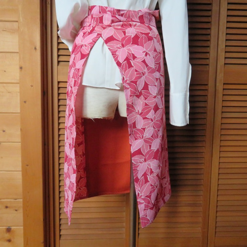 カフェエプロン 暖色系 大柄模様 着物リメイク エプロン ちゃこ 通販