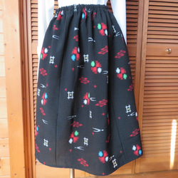 sale　井型模様のギャザースカート　着物リメイク　 1枚目の画像