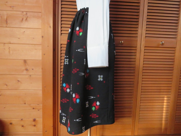sale　井型模様のギャザースカート　着物リメイク　 3枚目の画像