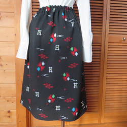 sale　井型模様のギャザースカート　着物リメイク　 4枚目の画像
