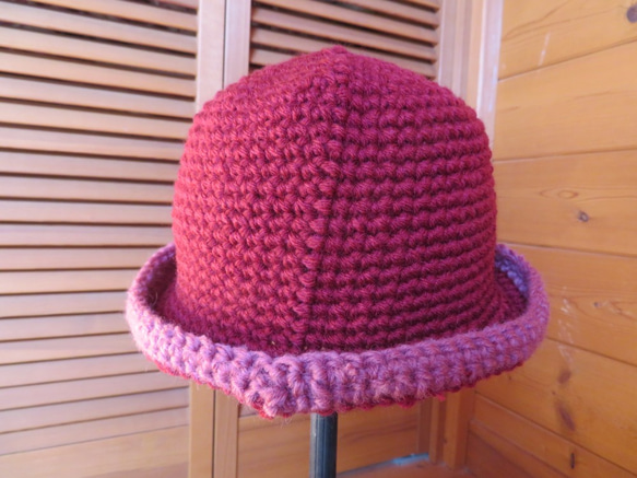 sale　赤×ピンク　ニット帽 4枚目の画像