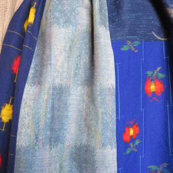 sale　紺系　ウールの着物をパッチしたギャザースカート　着物リメイク 6枚目の画像
