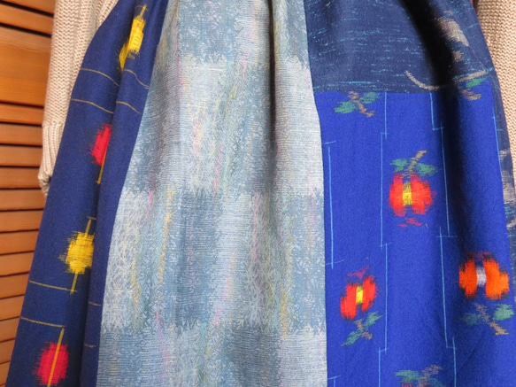 sale　紺系　ウールの着物をパッチしたギャザースカート　着物リメイク 6枚目の画像