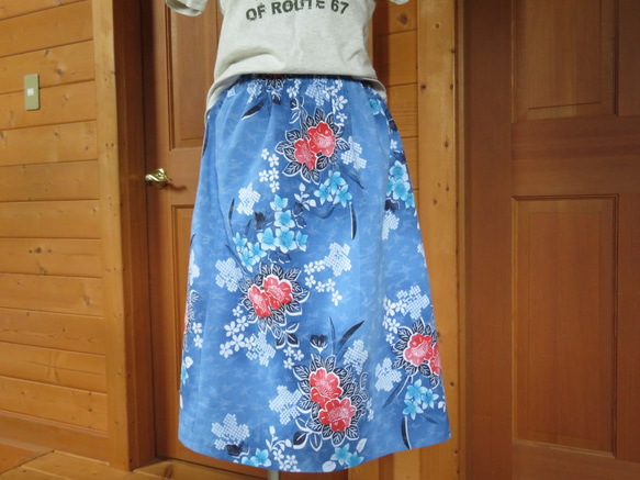 着物リメイク　浴衣　水色のギャザースカート 1枚目の画像