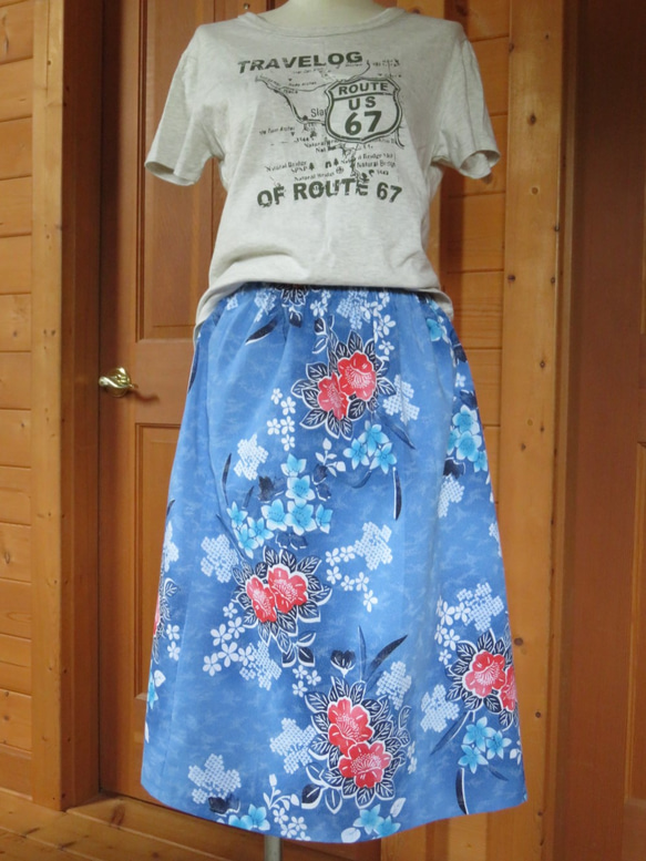 着物リメイク　浴衣　水色のギャザースカート 3枚目の画像