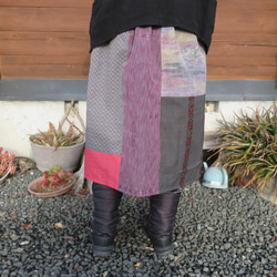 紫系　８種類の着物をパッチしたギャザースカート　着物リメイク 3枚目の画像