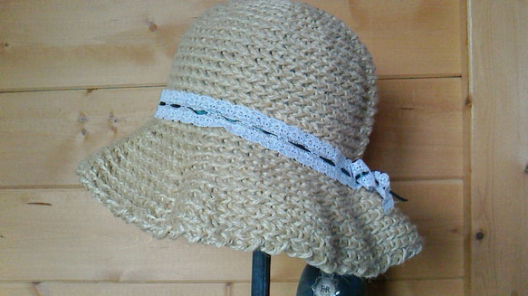 春夏用　麻ひもで編んだ帽子 1枚目の画像