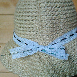 春夏用　麻ひもで編んだ帽子 2枚目の画像