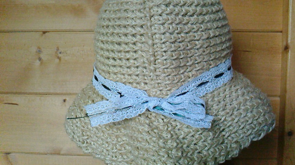 春夏用　麻ひもで編んだ帽子 2枚目の画像