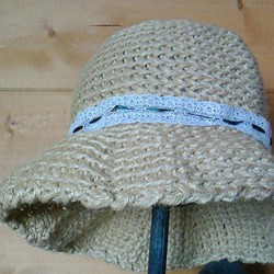 春夏用　麻ひもで編んだ帽子 3枚目の画像