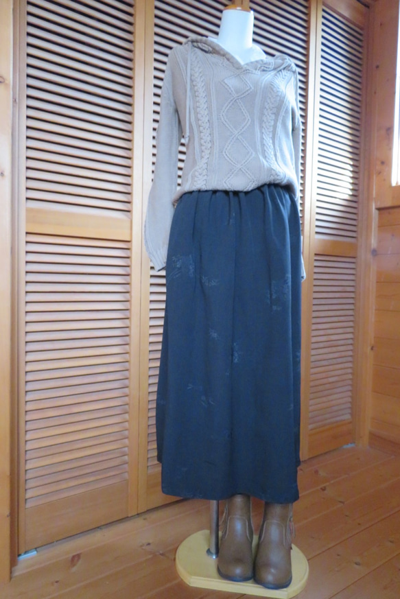 黒絵羽織から　マキシ丈　ギャザースカート 3枚目の画像