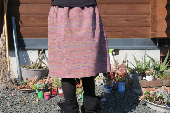 冬支度はじめませんか？　虹色ギャザースカート　着物リメイク 3枚目の画像