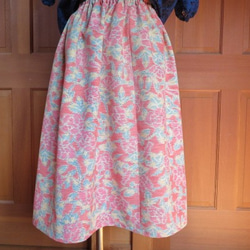 越山紬　華やかなギャザースカート　着物リメイク 1枚目の画像