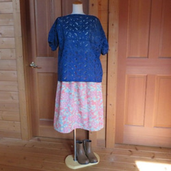 越山紬　華やかなギャザースカート　着物リメイク 10枚目の画像