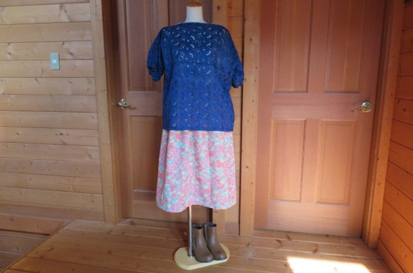 越山紬　華やかなギャザースカート　着物リメイク 10枚目の画像