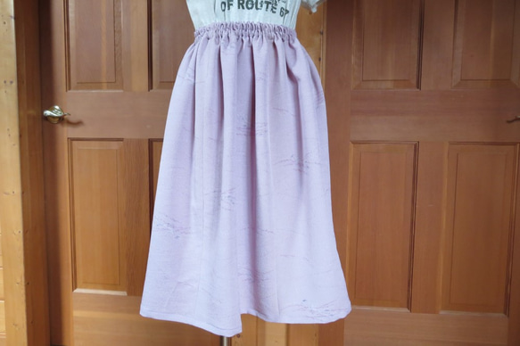 sale　桜色に水文様のギャザースカート　着物リメイク　訳あり価格 1枚目の画像