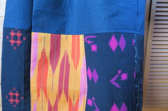 sale ウールの着物をパッチしたギャザースカート　着物リメイク 6枚目の画像