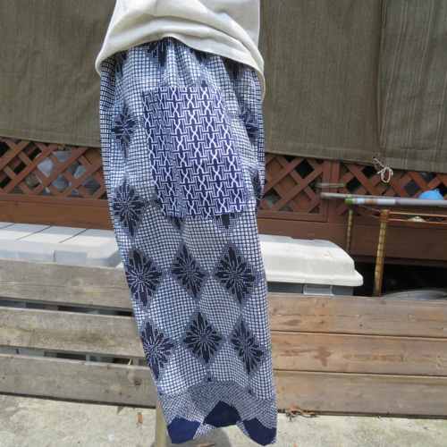 ワイドパンツ 男物の浴衣をパッチ 着物リメイク キュロット・ワイド