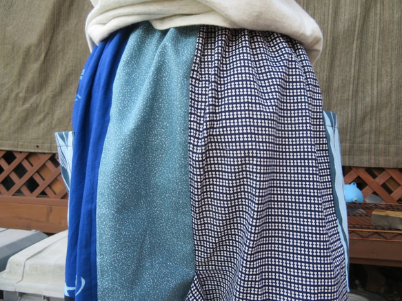 ワイドパンツ　浴衣５種類をパッチ　着物リメイク 7枚目の画像
