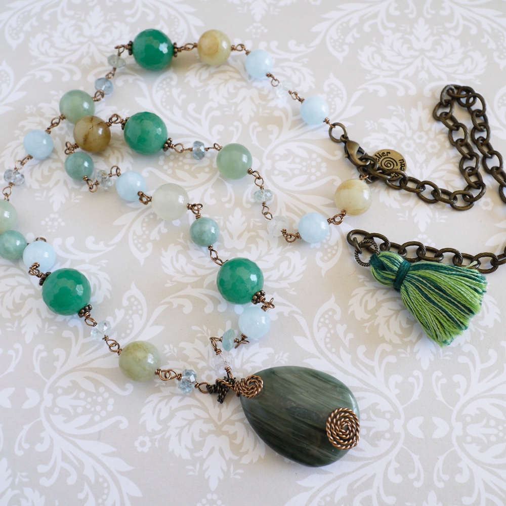 グリーンロングネックレスn-2407Nice-n7