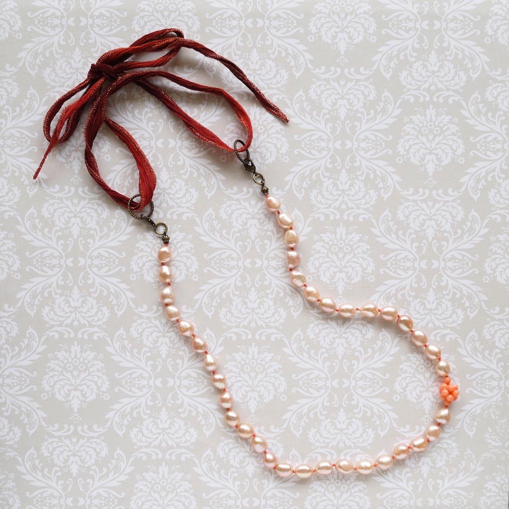 ピンク淡水パールの2WAYネックレスn-2413