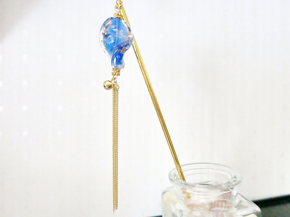 ひねりとんぼ玉の簪✿青 3枚目の画像