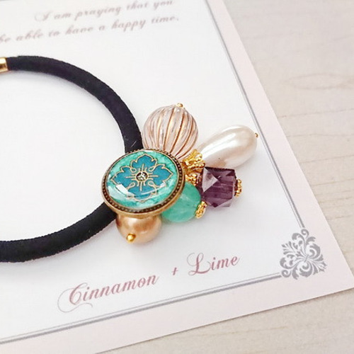 ポイント花 べっ甲柄 にゃんこ ヘアゴム ポイント花 べっ甲柄 にゃんこ ヘアゴム SALE】フラワーボーダー