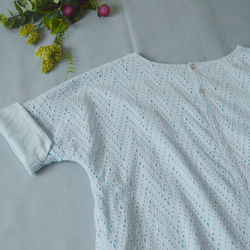 【ベビーブルー】コットン100％スカラップ刺繍ポケット付シンプルな半袖ワンピース♪ 5枚目の画像