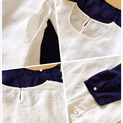 お花刺繍リネン、ポケット付Aラインシンプルな長袖チュニック 4枚目の画像