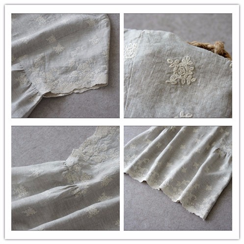 リネン100％生地可愛い総刺繍大人可愛いトップス♪No.36