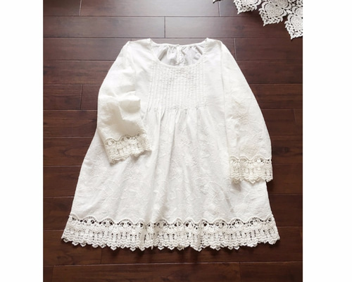 七分袖レース刺繍入り大人可愛いチュニック チュニック Tomoki