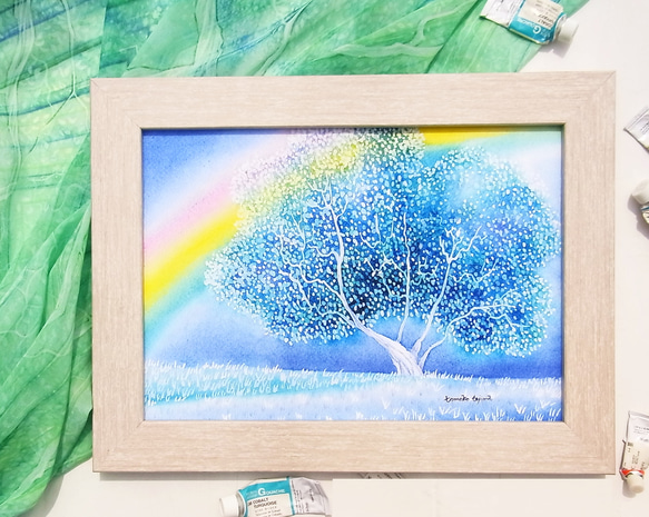 【剩餘1件】雪紡水彩披肩~彩虹樹~ 第8張的照片