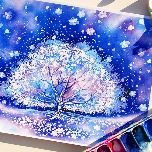 透明水彩画 紫陽花（あじさい）F10サイズ 額縁付 原画 新築