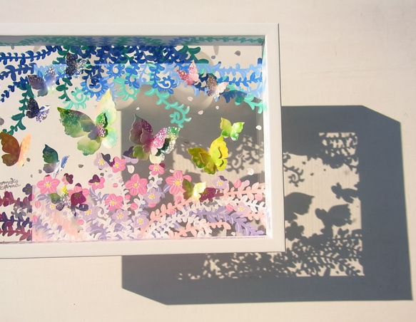 花と蝶　クリアBOX　(原画アクリル立体アート) 2枚目の画像