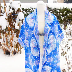 【販売終了残り３】冬の水彩ストール　~雪の花~ 9枚目の画像