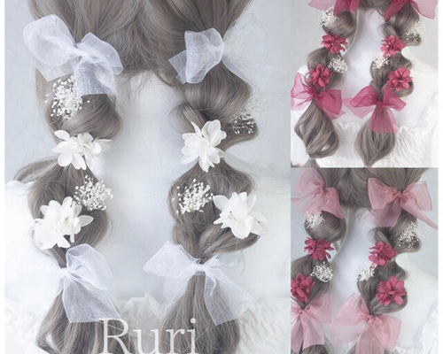 ゆずLove様 追加 ヘッドドレス Fluffy White P 髪飾り 振袖