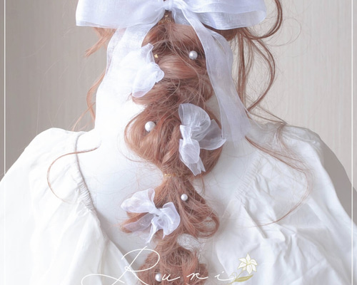 オーガンジーリボンの清楚ヘアセット* 髪飾り リボン オーガンジー