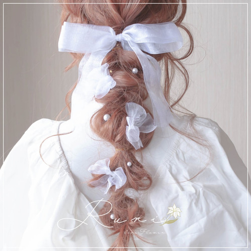 オーガンジーリボンの清楚ヘアセット* 髪飾り リボン オーガンジー