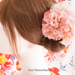ブーケのようなヘッドドレス～ふんわりカラーのダリアローズヘッドドレス/髪飾り/薔薇/ローズ/花飾り/ウェディング 4枚目の画像