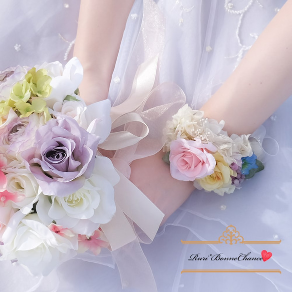 結婚式 花束 プリザーブドフラワー 髪飾り付き ブーケ 前撮り ヘアー