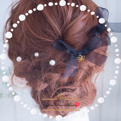 Goldflower×Parl×RibonSet＊Heddress* パール リボン 結婚式 ヘアアレンジ ヘアセット 4枚目の画像